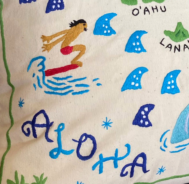 HAWAII ISLANDS / Hand Embroidered Pillow / az 063
