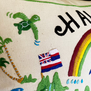HAWAII ISLANDS / Hand Embroidered Pillow / az 063