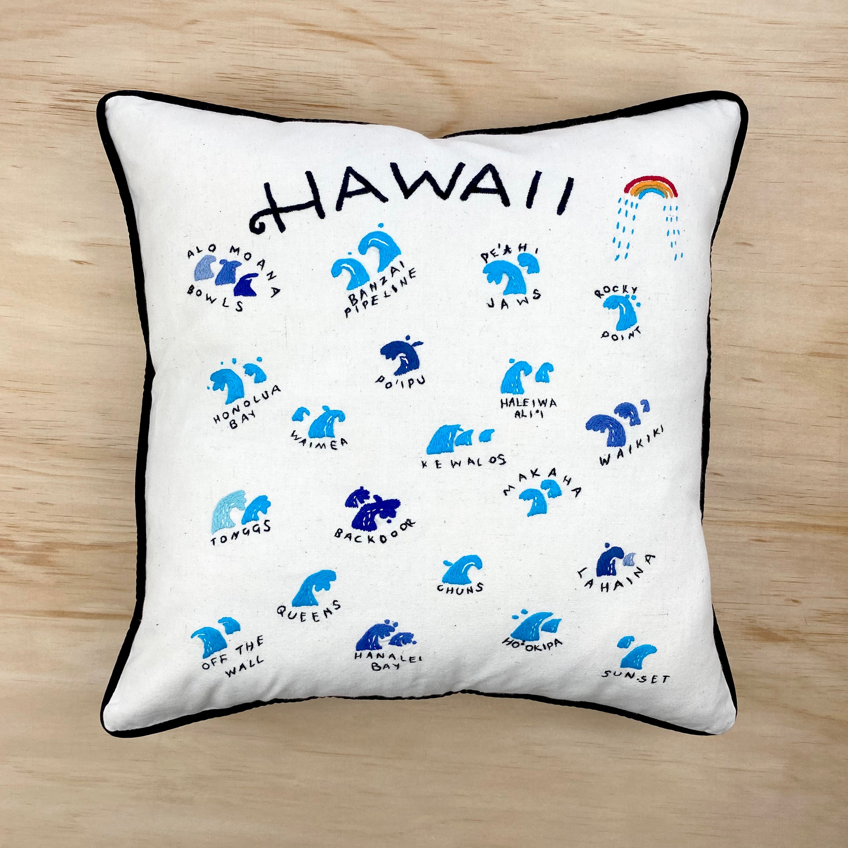 WAVES of HAWAII / Hand Embroidered Pillow / az 063