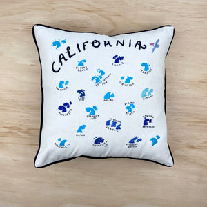 WAVES of CALIFORNIA / Hand Embroidered Pillow / az 062